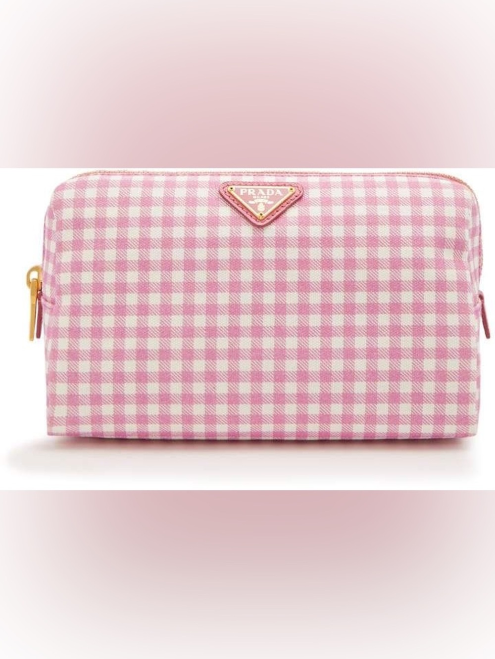 Prada Pink and White Gingham Cosmetic & Travel Pouch